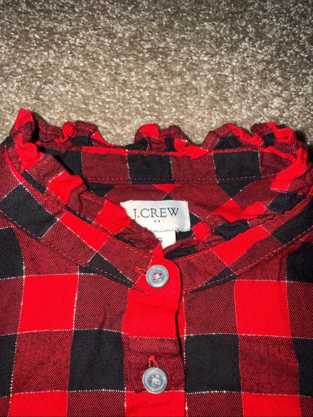 J. Crew Red and Black Plaid Button-Front Metallic Blouse  Small